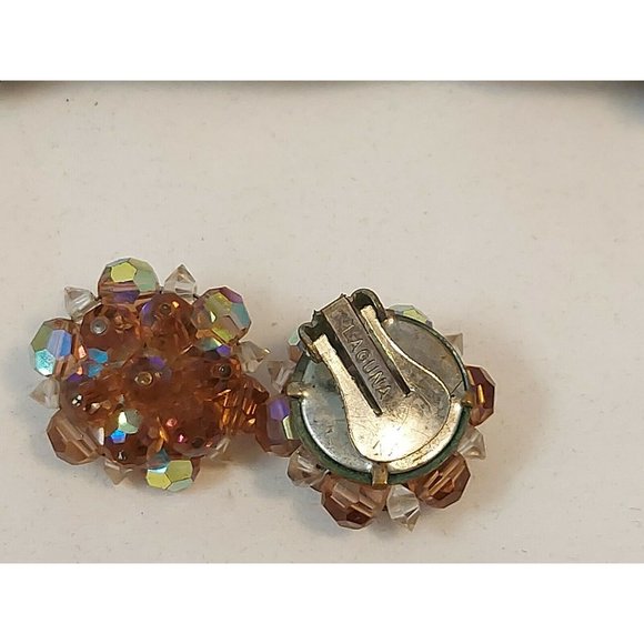 Vintage Laguna Aurora Borealis Crystal Bead Cluster Clip Earrings 50's-60's - Picture 5 of 7